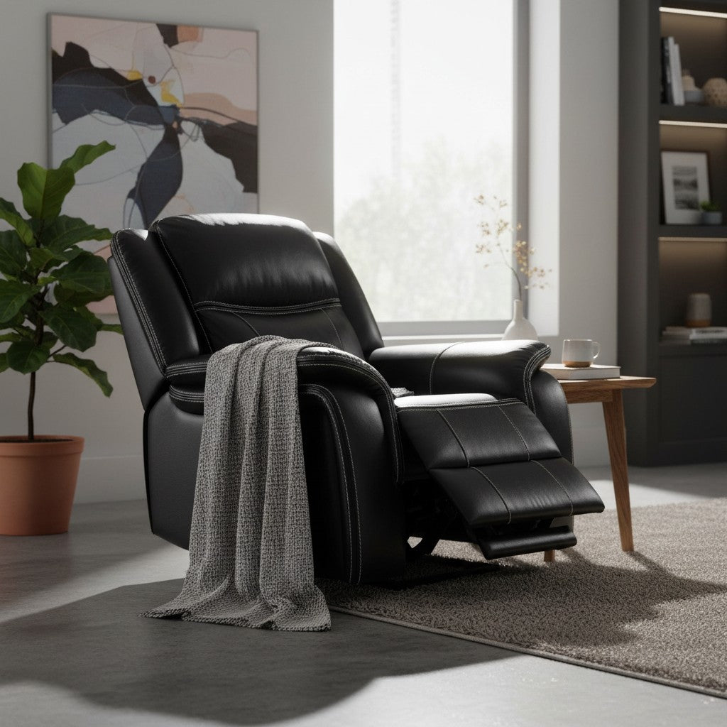 Galaxy Tech Electric Recliner Black Leather Armchair