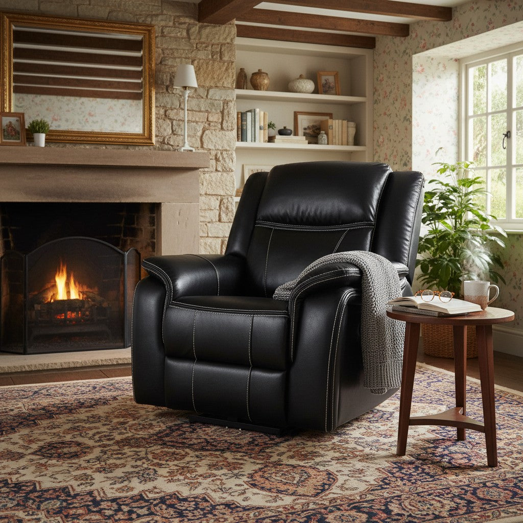 Galaxy Tech Electric Recliner Black Leather Armchair