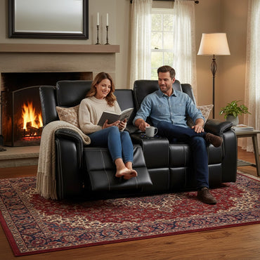 Galaxy Tech Electric Recliner Black Leather Cinema Console 2 Seater Sofa