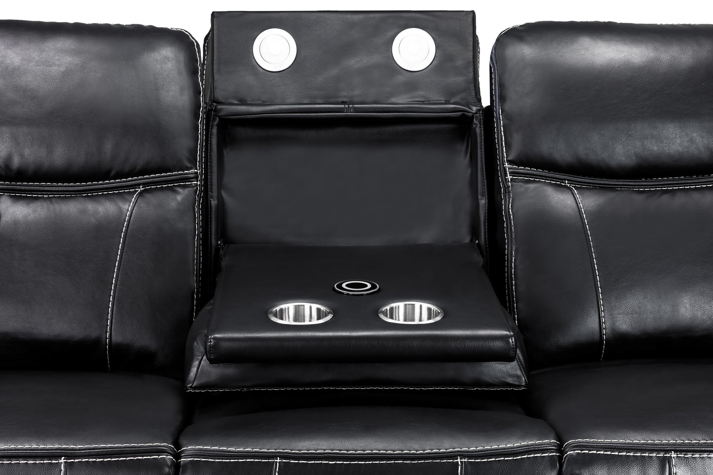Galaxy Tech Electric Recliner Black Leather Cinema Console 2 Seater Sofa