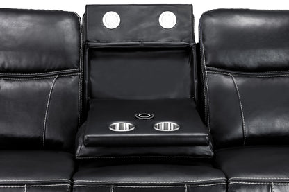 Galaxy Tech Electric Recliner Black Leather Cinema Console 2 Seater Sofa