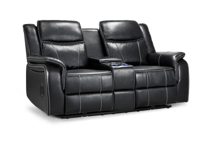Galaxy Tech Electric Recliner Black Leather Cinema Console 2 Seater Sofa