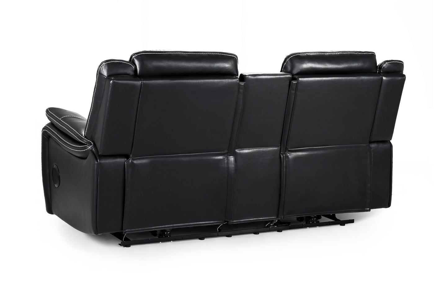 Galaxy Tech Electric Recliner Black Leather Cinema Console 2 Seater Sofa