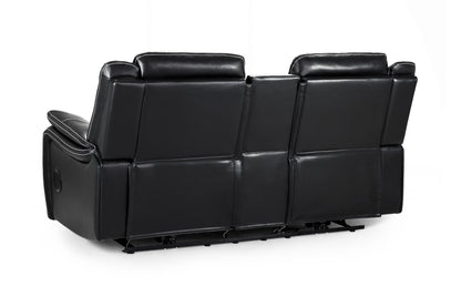Galaxy Tech Electric Recliner Black Leather Cinema Console 2 Seater Sofa