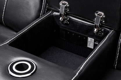 Galaxy Tech Electric Recliner Black Leather Cinema Console 2 Seater Sofa