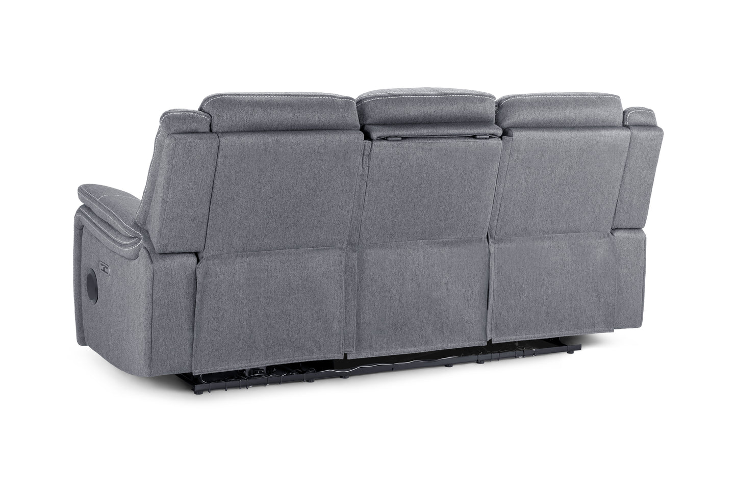 Galaxy Tech Electric Recliner Grey Fabric Cinema Console 3 Seater Sofa