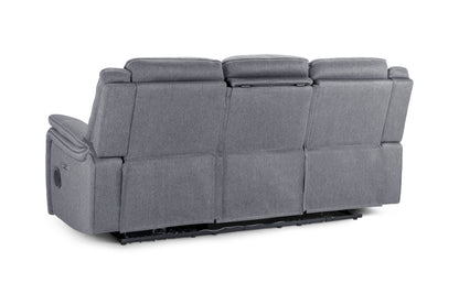 Galaxy Tech Electric Recliner Grey Fabric Cinema Console 3 Seater Sofa