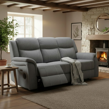 Galaxy Tech Electric Recliner Grey Fabric Cinema Console 3 Seater Sofa
