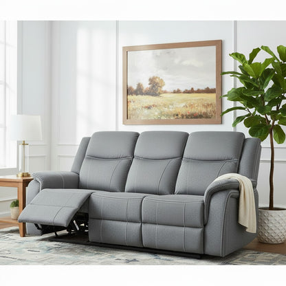 Galaxy Tech Electric Recliner Grey Fabric Cinema Console 3 Seater Sofa