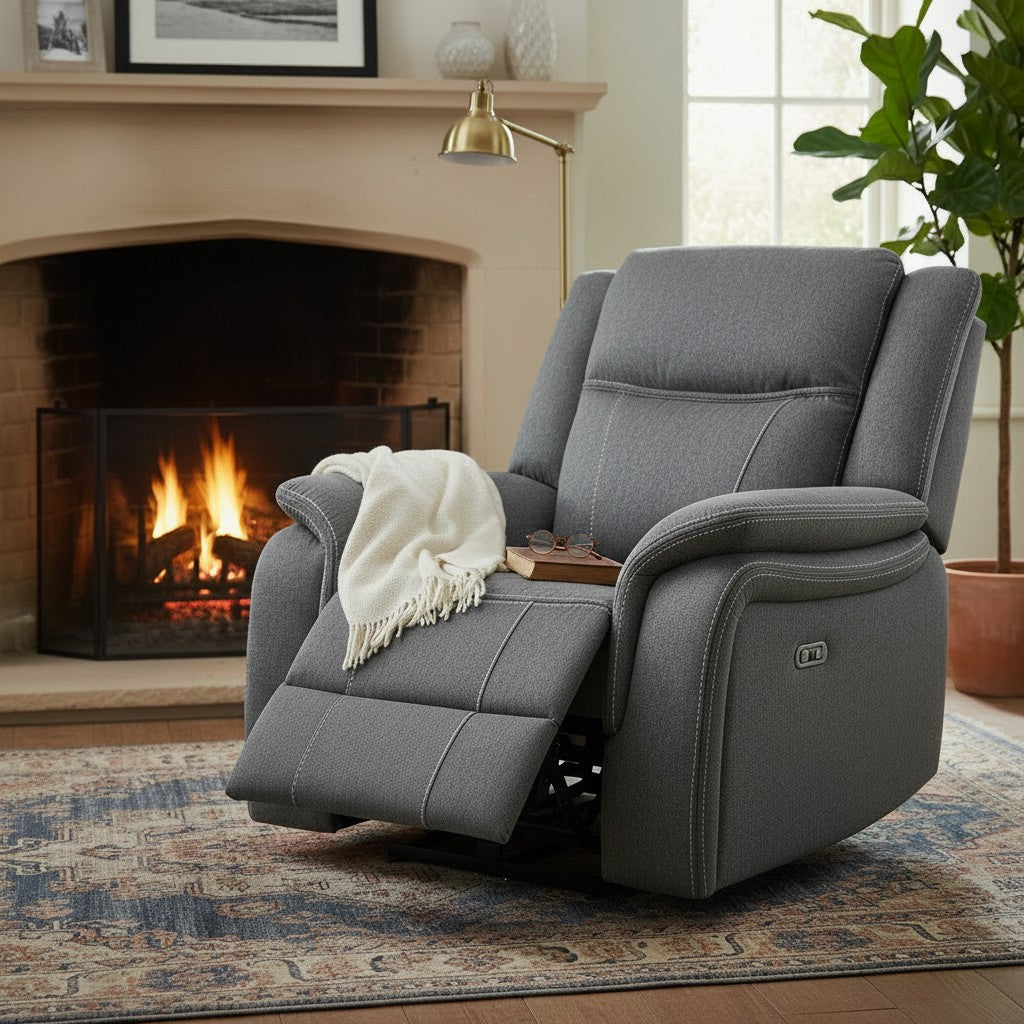 Galaxy Tech Electric Recliner Grey Fabric Armchair