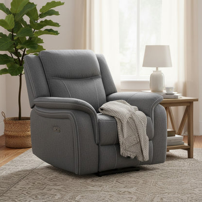 Galaxy Tech Electric Recliner Grey Fabric Armchair