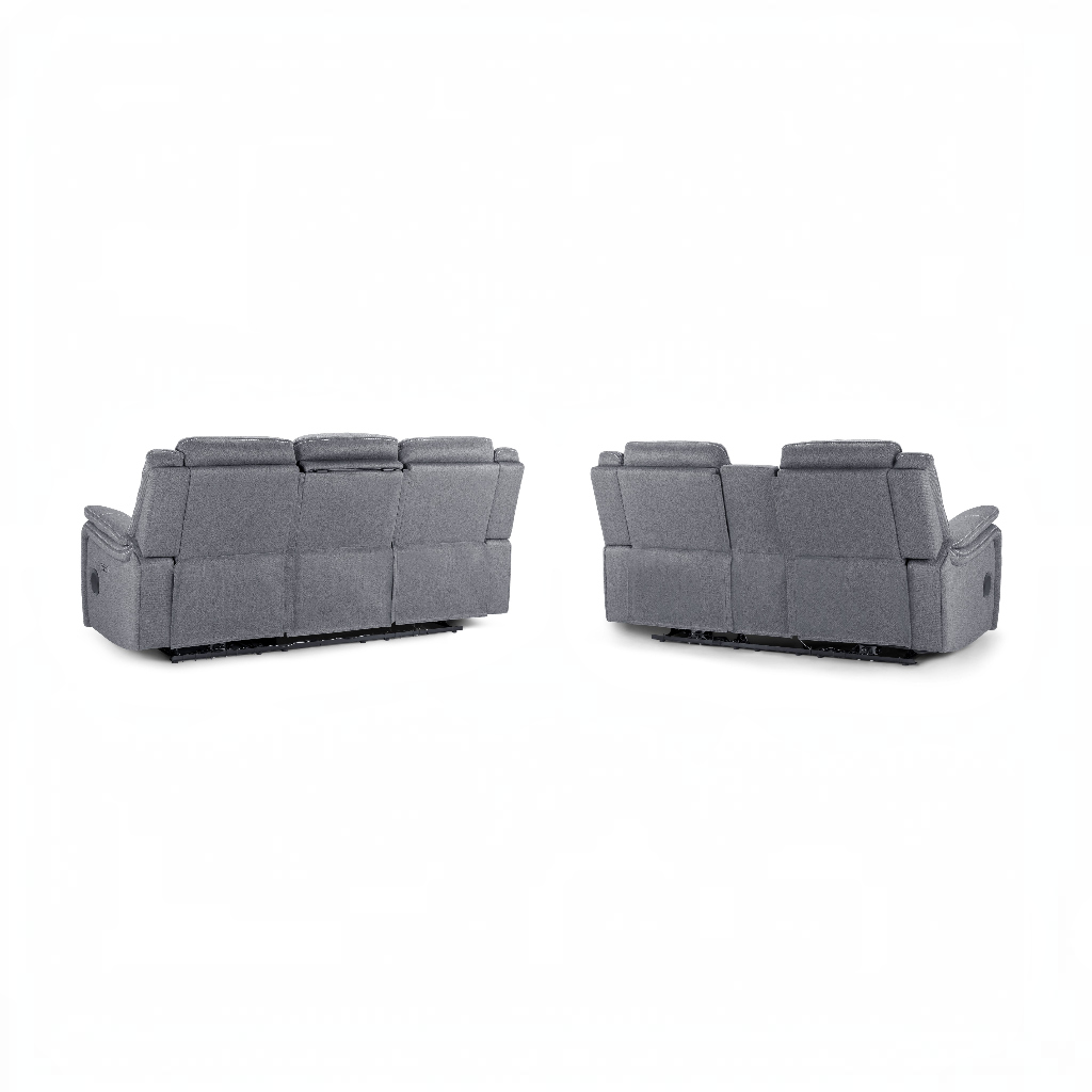 Galaxy Tech Electric Recliner Grey Fabric Cinema Console 3+2 Sofa Suite