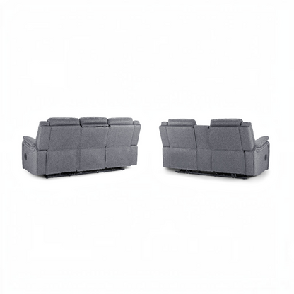 Galaxy Tech Electric Recliner Grey Fabric Cinema Console 3+2 Sofa Suite