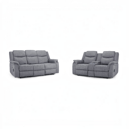 Galaxy Tech Electric Recliner Grey Fabric Cinema Console 3+2 Sofa Suite