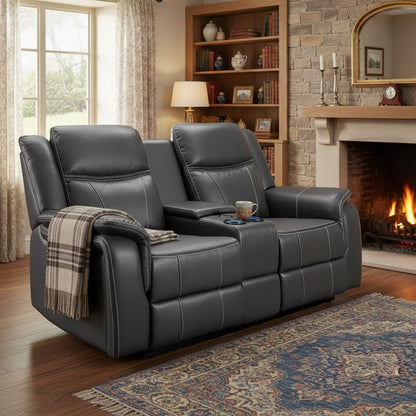Galaxy Tech Electric Recliner Grey Leather Cinema Console 2 Seater Sofa