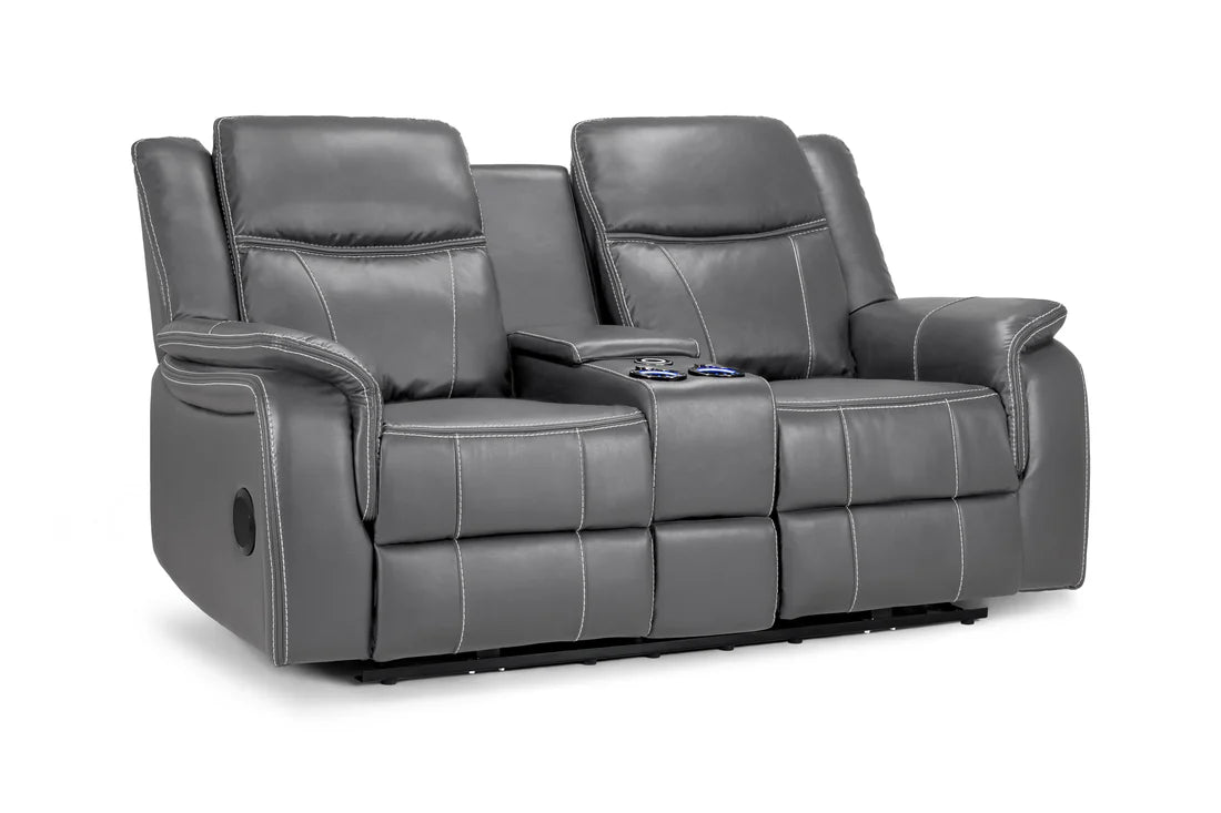 Galaxy Tech Electric Recliner Grey Leather Cinema Console 2 Seater Sofa