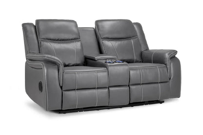Galaxy Tech Electric Recliner Grey Leather Cinema Console 2 Seater Sofa