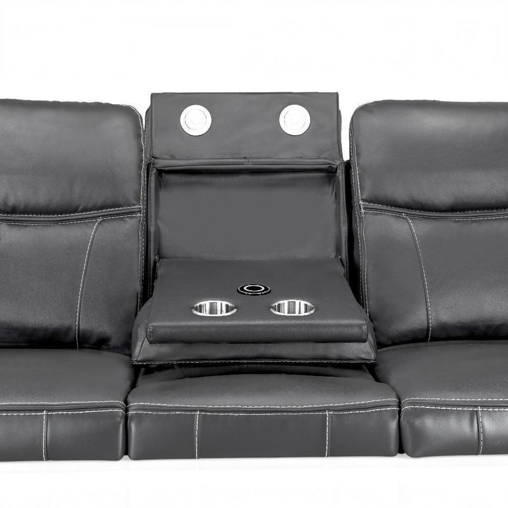 Galaxy Tech Electric Recliner Grey Faux Leather Cinema Console 3+2 Sofa Suite