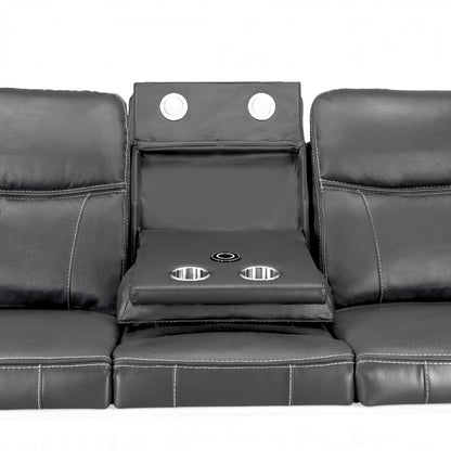 Galaxy Tech Electric Recliner Grey Faux Leather Cinema Console 3+2 Sofa Suite