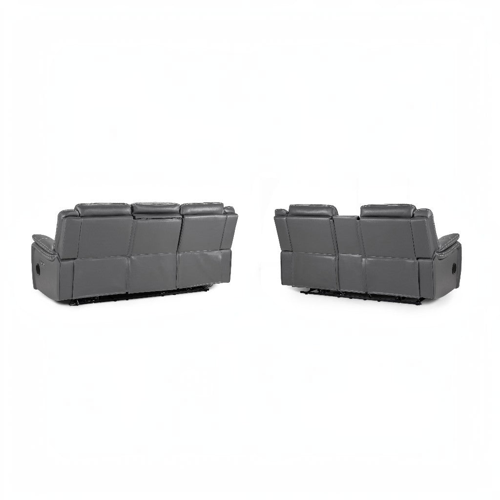 Galaxy Tech Electric Recliner Grey Faux Leather Cinema Console 3+2 Sofa Suite