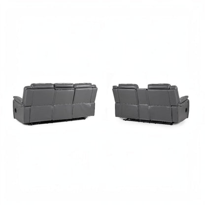 Galaxy Tech Electric Recliner Grey Faux Leather Cinema Console 3+2 Sofa Suite