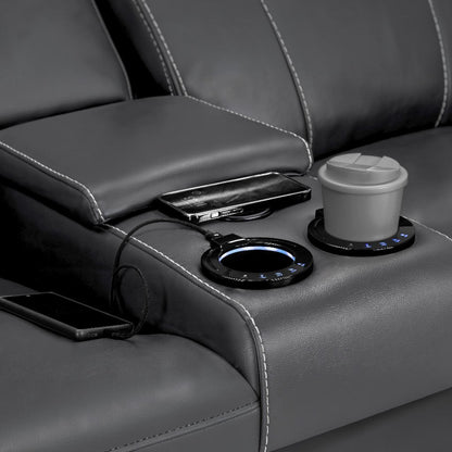 Galaxy Tech Electric Recliner Grey Faux Leather Cinema Console 3+2 Sofa Suite