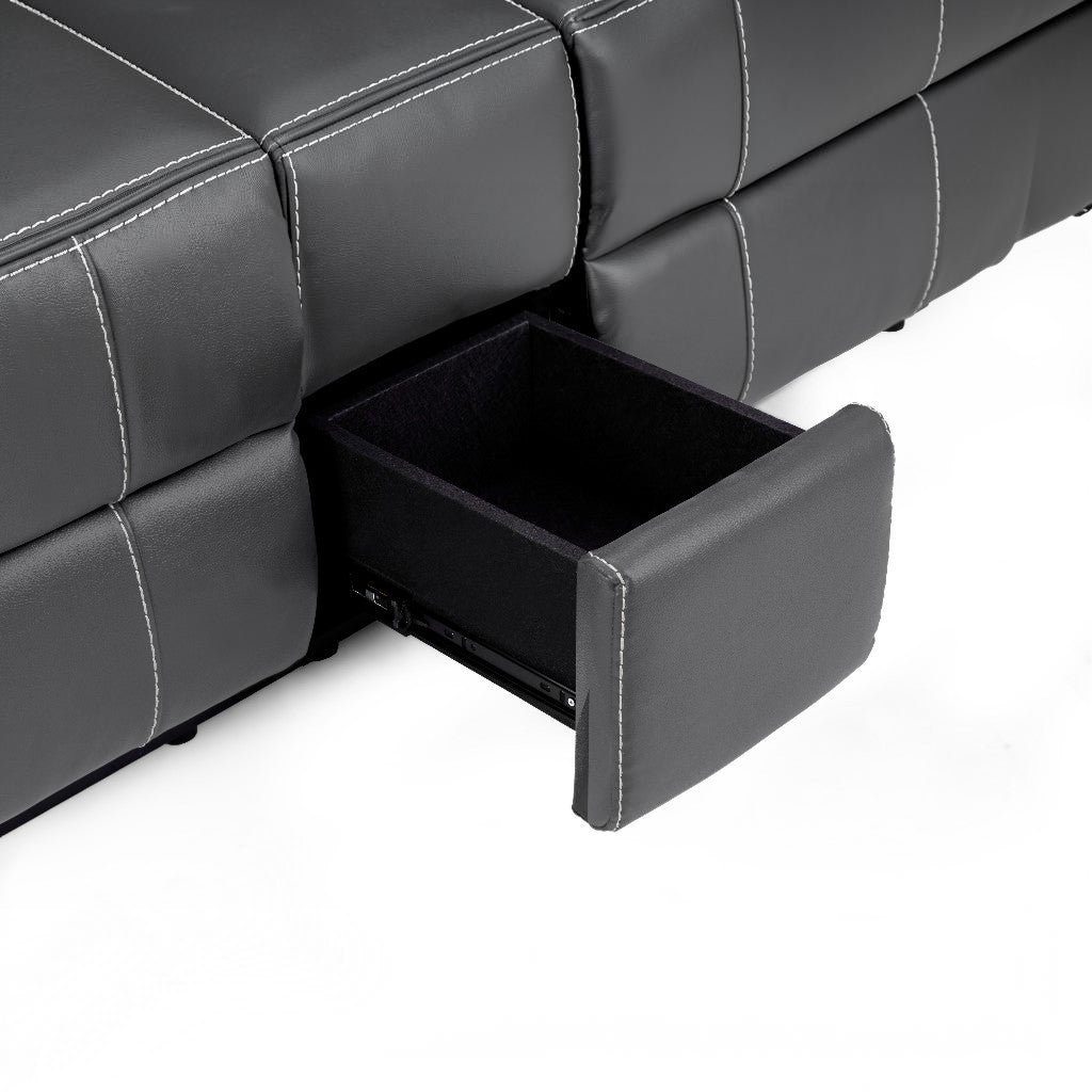 Galaxy Tech Electric Recliner Grey Faux Leather Cinema Console 3+2 Sofa Suite