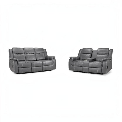 Galaxy Tech Electric Recliner Grey Faux Leather Cinema Console 3+2 Sofa Suite