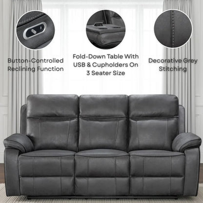 Galaxy Tech Electric Recliner Grey Leather Cinema Home 3 Seater Sofa