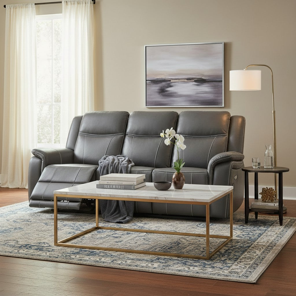 Galaxy Tech Electric Recliner Grey Leather Cinema Home 3 Seater Sofa