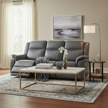 Galaxy Tech Electric Recliner Grey Leather Cinema Home 3 Seater Sofa