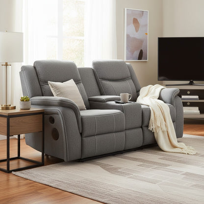 Galaxy Tech Electric Recliner Grey Fabric Cinema 2 Seater Sofa