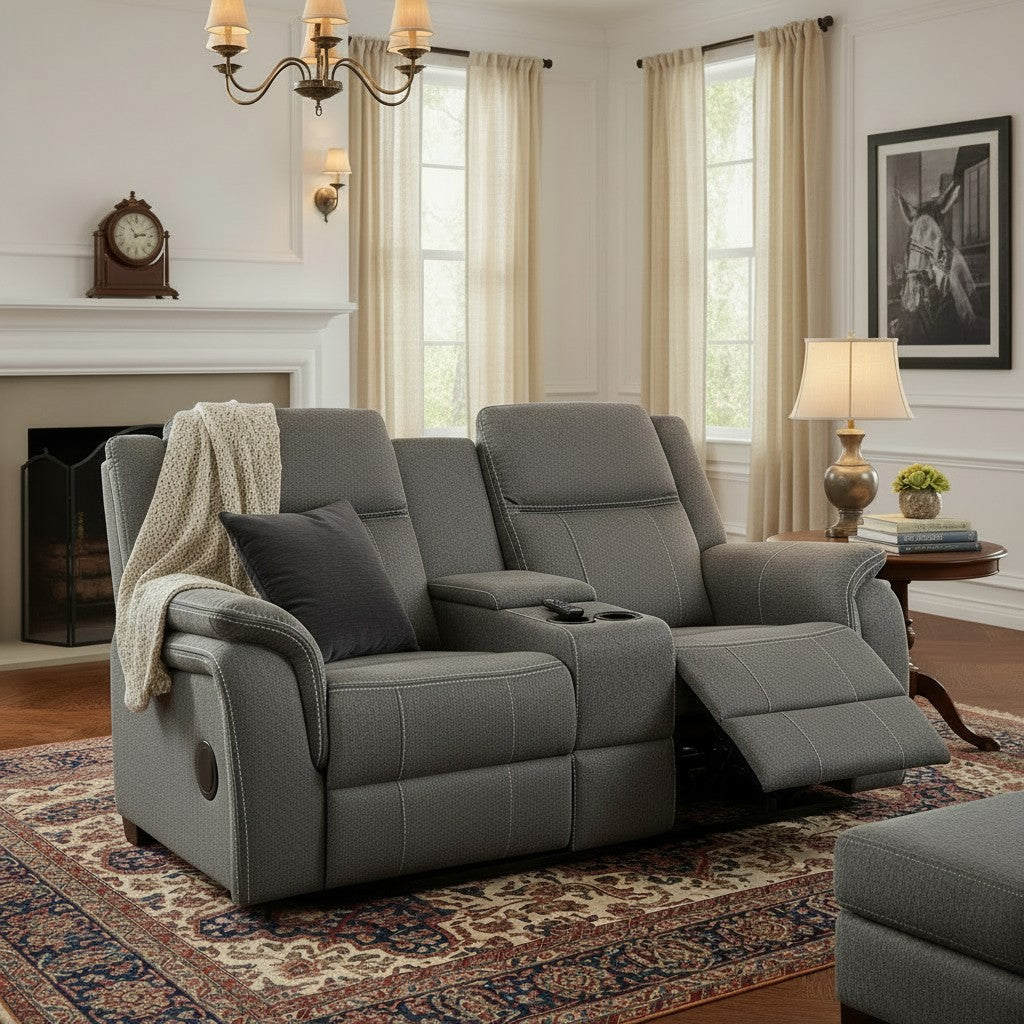 Galaxy Tech Electric Recliner Grey Fabric Cinema 2 Seater Sofa