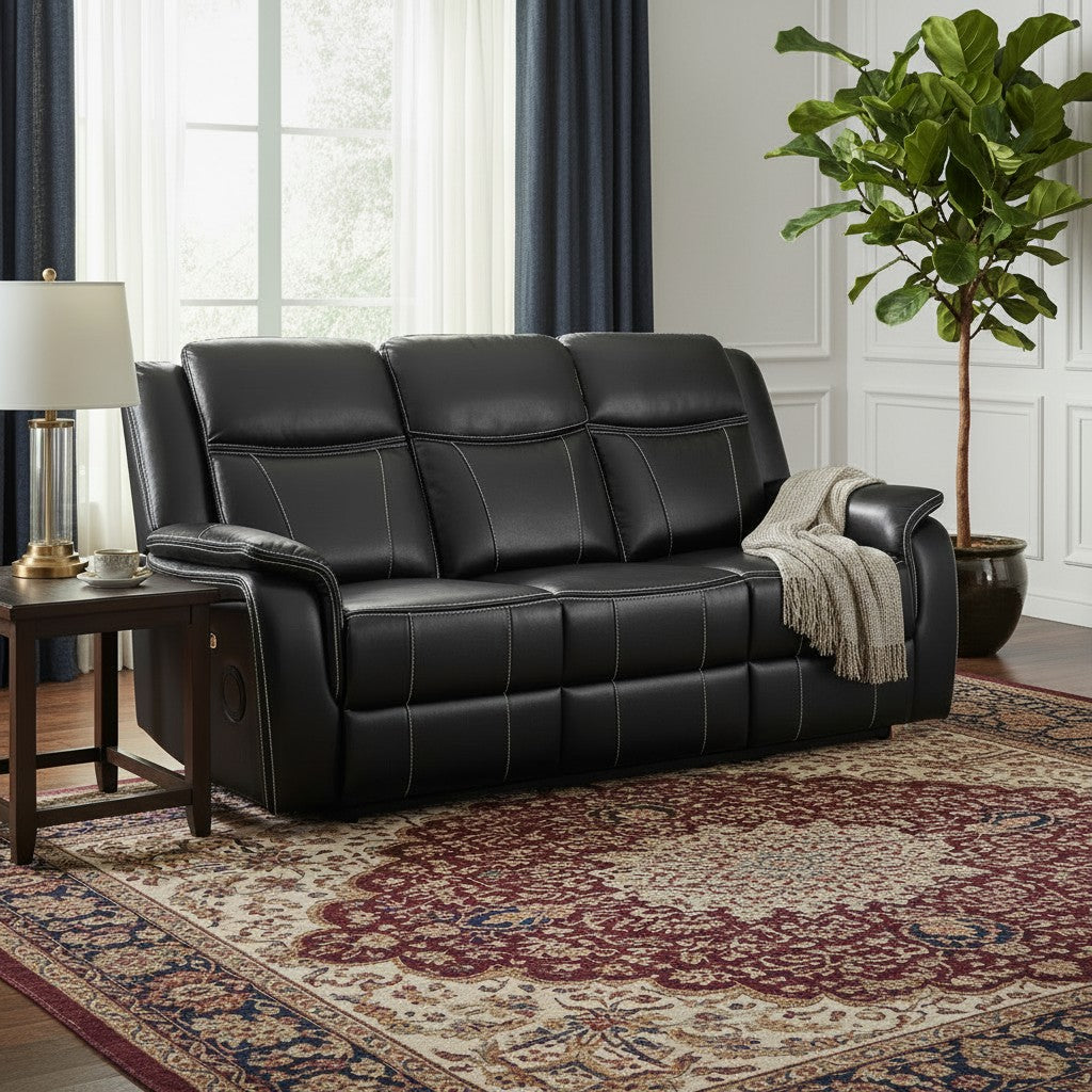 Galaxy Tech Electric Recliner Black Leather Cinema Console 3 Seater Sofa