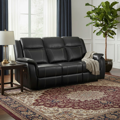 Galaxy Tech Electric Recliner Black Leather Cinema Console 3 Seater Sofa