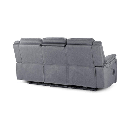 Galaxy Tech Electric Recliner Grey Fabric Cinema Console 3 Seater Sofa