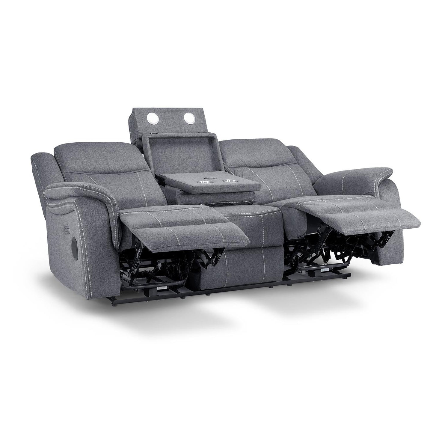 Galaxy Tech Electric Recliner Grey Fabric Cinema Console 3 Seater Sofa