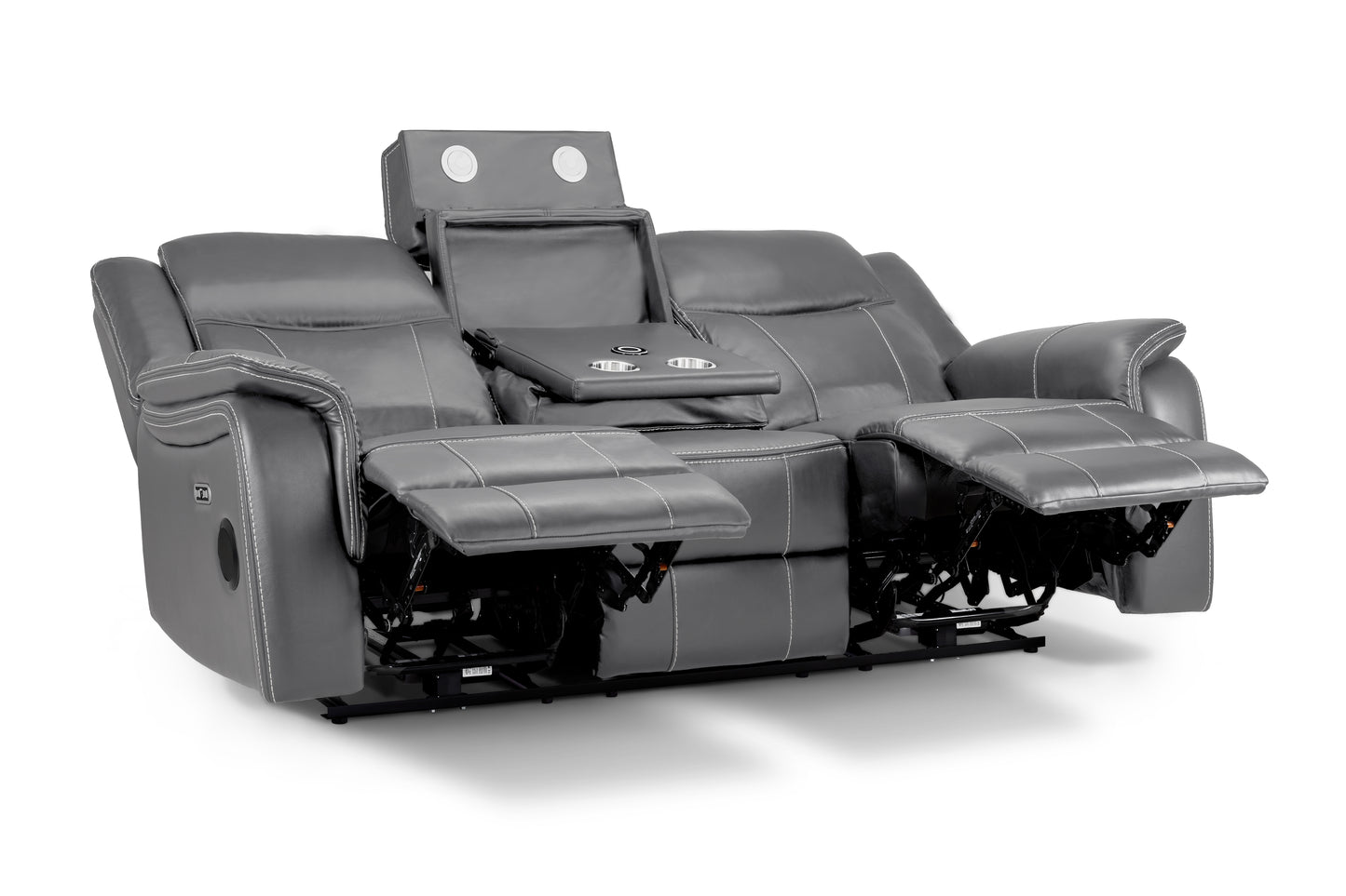 Galaxy Tech Electric Recliner Grey Leather Cinema Home 3 Seater Sofa