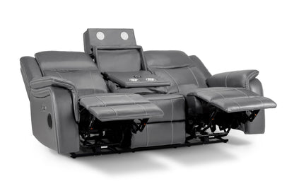 Galaxy Tech Electric Recliner Grey Leather Cinema Home 3 Seater Sofa