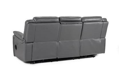 Galaxy Tech Electric Recliner Grey Leather Cinema Home 3 Seater Sofa