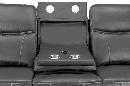 Galaxy Tech Electric Recliner Grey Leather Cinema Home 3 Seater Sofa