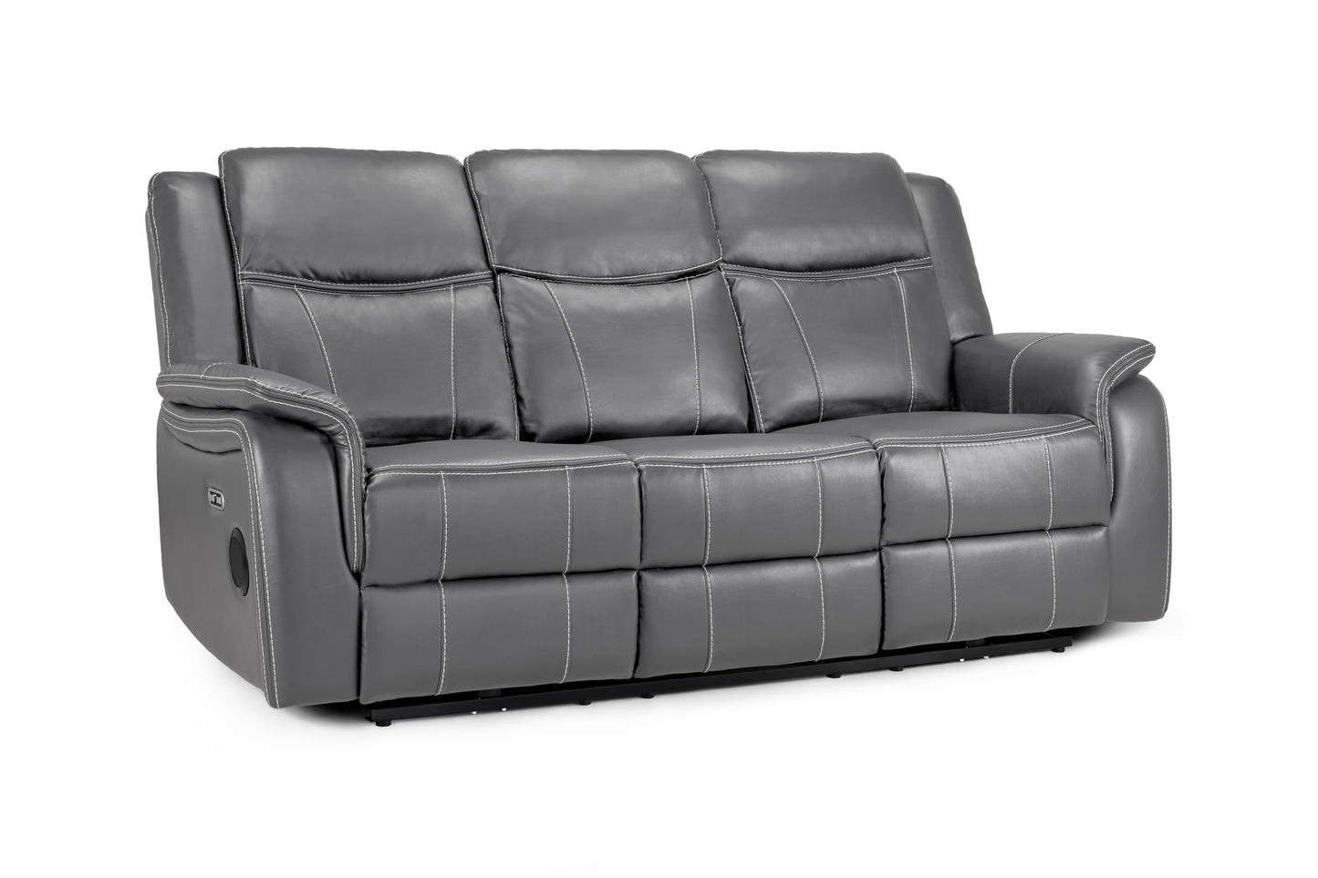 Galaxy Tech Electric Recliner Grey Leather Cinema Home 3 Seater Sofa