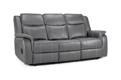 Galaxy Tech Electric Recliner Grey Leather Cinema Home 3 Seater Sofa