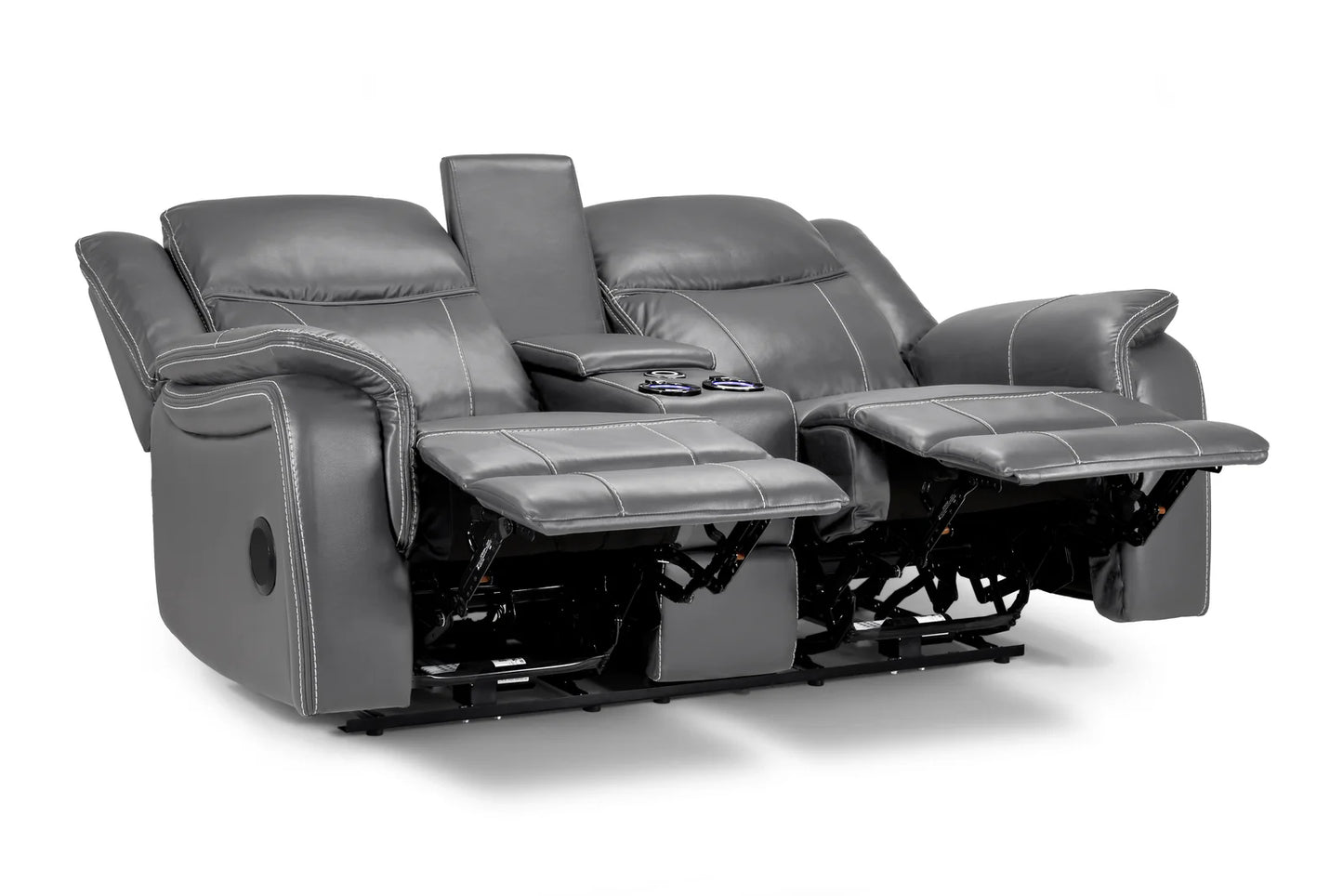 Galaxy Tech Electric Recliner Grey Leather Cinema Console 2 Seater Sofa