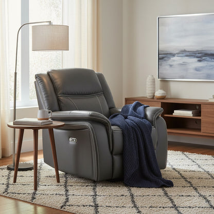 Galaxy Tech Electric Recliner Grey Leather Armchair