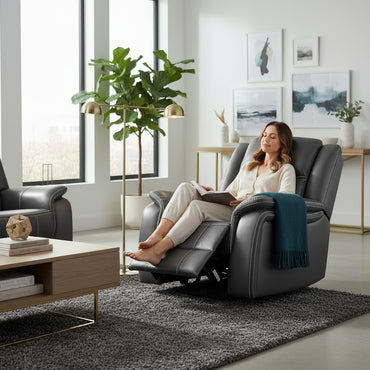 Galaxy Tech Electric Recliner Grey Leather Armchair