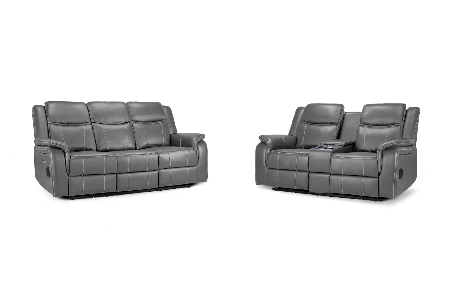 Galaxy Tech Electric Recliner Grey Leather Cinema Home 3 Seater Sofa