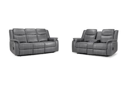 Galaxy Tech Electric Recliner Grey Leather Cinema Home 3 Seater Sofa
