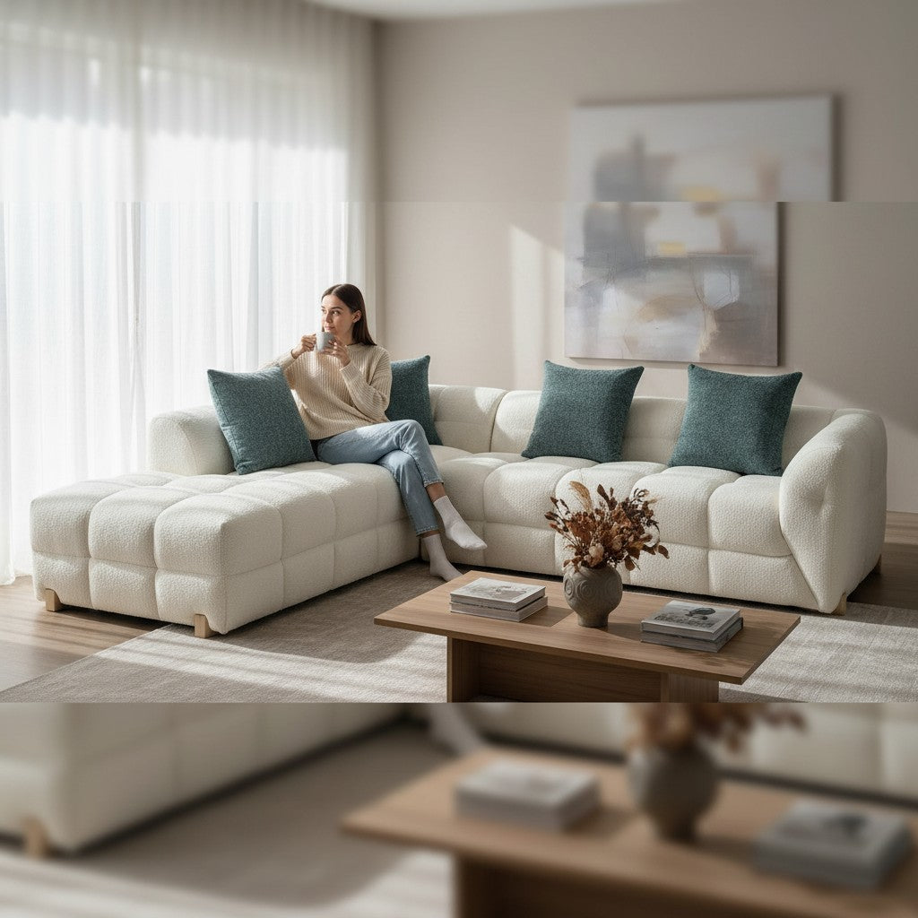 Genoa Beige Fabric Left Hand L-Shape Corner Sofa