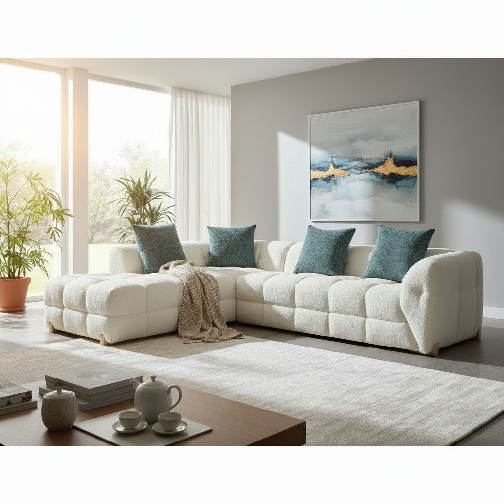 Genoa Beige Fabric Left Hand L-Shape Corner Sofa